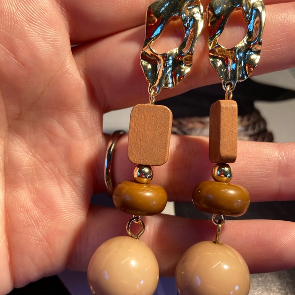 Long Wood Acrylic Earrings - Picture 4 of 5
